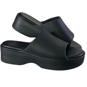 Y2K Platform Slides‎ Womens 6.5 Black Chunky Open Toe Slip On 90s Revival Grunge